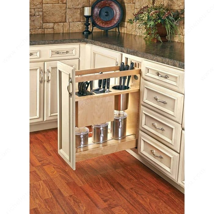 Rev-A-Shelf 8" Base Cabinet Organizer with Knife Block and Soft-Close Maple Rev-A-Shelf 448KB-BCSC-8C
