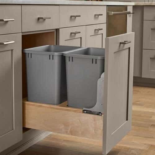Soft Closing Door Mounting Pull-Out Double 35 Quart Can Waste Container - Lids not available - Fits Best in B18, B18FHD or B21