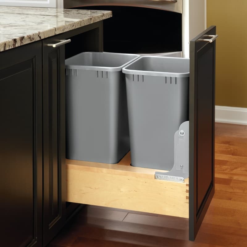 Rev-A-Shelf 4WCBM Double 50 Quart Bottom Mount Waste Container Maple Rev-A-Shelf 4WCBM-2150DM-2