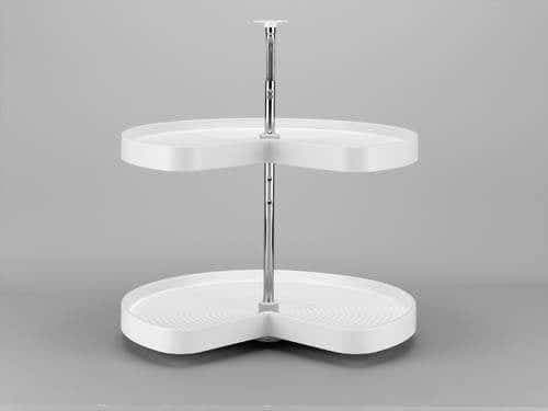 28" Polymer Kidney Shaped Lazy Susan, White Turntable 2-Shelf Set