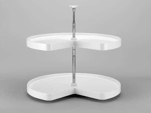 32" Polymer Kidney Shaped Lazy Susan, White Turntable 2-Shelf Set